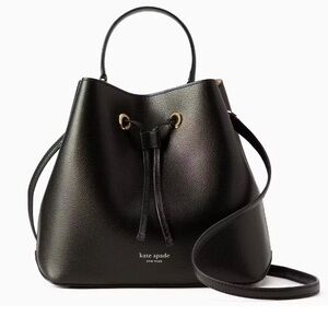 Kate Spade Eva Refined Grain Leather Large Bucket Shoulder / Crossbody Bag Black